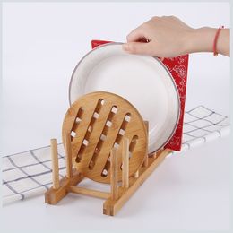WIKHOSTAR Kitchen Dish Drain Rack Tray Plate Drying Shelf Pan Cover Stand Kitchen Organiser Bamboo Dish Drainer Shelf