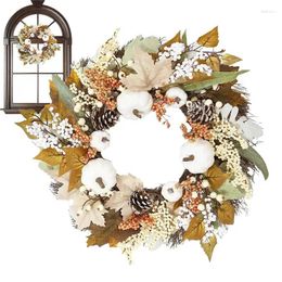 Decorative Flowers Autumn Door Wreath Fall Floral Harvest With Artificial Leaves Pumpkin Berry Pine Cone Maple Flower Garland