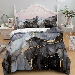 Marble Bedding Set King/Queen Size,Grey Gold Marble Duvet Cover Men Adults Modern Abstract Art Tie Dye Gothic Soft Quilt Cover