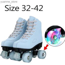 Inline Roller Skates Size 32 33 34 35 Kids Roller Skate Shoes 4 Wheels Quad Sneakers Skating Pu Leather Sport Beginner Men Women Roller Skating Shoes Y240410