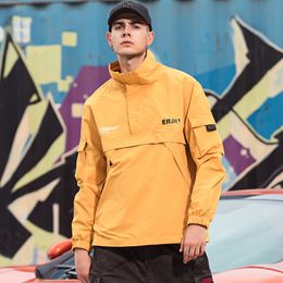 Being Vigor Mens Anorak Jackets Hip-Hop Outwear Autumn Windbreaker Solid Color Casual Streetwear Male Outdoor Overcoat Top 4XL