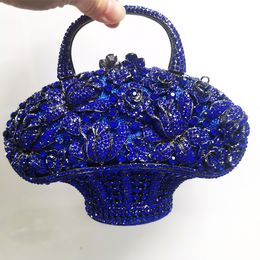 New Flower Basket Evening Rhinestone Bag Luxury Blue/Green/Silver Wedding Purse Bridal Purses Wallet Lady Dinner Prom Bags