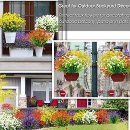 Decorative Flowers Bundle Artificial Outdoor UV Resistant Shrubs Potted Flower Garden Fake Plant Arrangement Ornaments Home Decoration