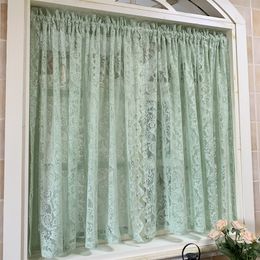 Rural Romantic Mint Green Short Curtain Lace Pearls Embroidered Sheer Tulle Curtain For Kitchen Cabinet Door Decorate Darpe