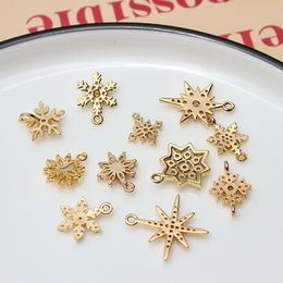 6pcs Micro-inlaid Ornaments Copper Snow Six Star Earrings Pendant Necklace Materials Diy Charms For Jewellery