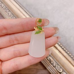 S925 Sterling Silver Inlaid Natural White Jade Tranquillity and Peace Plate Pendant Pendant Ladies' Pendant Refined Grace All-Mat
