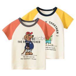 T-shirts Cartoon Bear T-shirt Boys 2024 Summer Childrens Short Sleeve Cotton Top Dinosuar Print Tee shirt Kids Clothes Dropshipping 240410