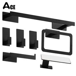 Toilet Paper Holders Bathroom Accessories Set Matte Black Wall Shelf Toilet Roll Paper Holder Robe Hook Hanger Towel Rail Bar Rack Ring Bath Hardware 240410