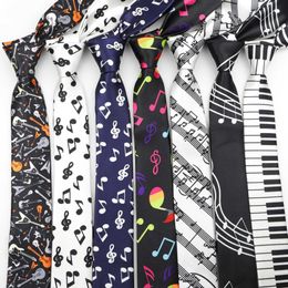 Neck Ties Classic Fashion Mens Tight Tie Colorful Music Notes Printed Piano Guitar Polyester 5cm Wide Neck Party Gift AccessoriesC240410