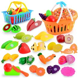 Cut Fruit Toys Plastic Food Up Pretend Play Set Toddler Vegetables 240407