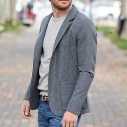 Men's Jackets Vintage Coat Office Blazar Striped Side Stand Collar Long Sleeve Autumn Grey Blue Minimalist Fashion