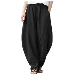 Women's Pants Linen Wide Leg Baggy Women Japanese Fashion Solid Pocket Casual Loose Spliced High Waist Trousers Harajuku