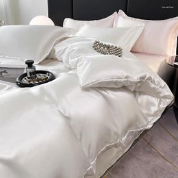 Bedding Sets Nordic Satin Silk Set With Duvet Cover Bed Sheet Pillowcases Luxury Solid Single Double Couple Pillow Case Bedsheet