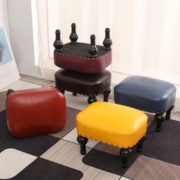 Home Furniture Sofa Stools Office Footrest Porch Shoe Changing Stool American Style Folding Chair Solid Wood Leatherwear Seat