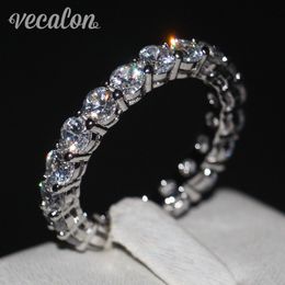 Vecalon Women band Ring Round cut 4mm Simulated diamond Cz 925 Sterling Silver Engagement wedding ring for women Fashion Jewelry2903