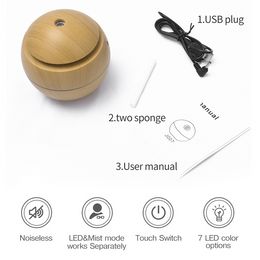 Mini Air Humidifier USB Ultrasonic Aroma Essential Oil Diffuser Wood Grain 7 LED Light Electric for Home Aromatherapy