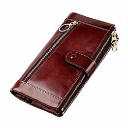 100% Cow Leather Clutch Wallets for Men RFID Blocking Card Holder Wallet Coin Purse Lg Phe Wallet x05k#