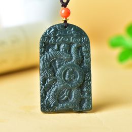 Send Certificate Natural Green Jade Guan Yu Pendant Necklace Men Women Hetian Nephrite Jades Guan Gong Charms Lucky Amulet Gifts