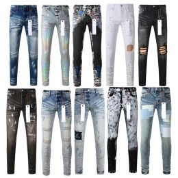 Jeans Mens Jeans Skinny Distress Ripped Destroyed Stretch Biker Denim Streetwear White Black Blue Slim Fit Hip Hop Pants For Men US size