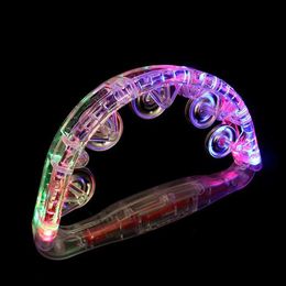 Led Rave Toy 1pc LED Tambourine Clear Light Up Sensory Toy Flashing Tambourine Musical Instrument Shaking Toy For Festivals Birthday Party 240410