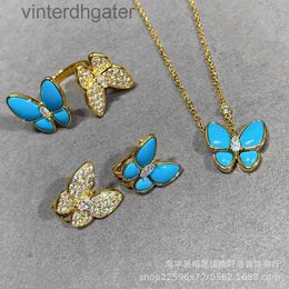 High End Vancefe Brand Designer Rings for Women v Gold High Version Butterfly Ring for Womens Blue Enamel Set with Diamonds Senior Brand Logo Designer Jewelry