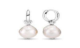 Fine jewelry Authentic 925 Sterling Silver Earrings Fit Charm Freshwater Cultured Baroque Pearl Hoop Love Earring Engagement DIY Wedding1113523