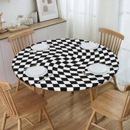 Table Cloth Round Check Black Twist Waterproof Tablecloth 40"-44" Cover Backed With Elastic Edge