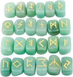 25PCS Rockcloud Green Jade Rune Crystal Stones Tumbled Engraved Lettering Crystal Set for Wicca Crystals Healing Chakra Reiki