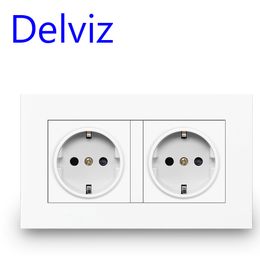 Delviz EU Standard USB socket, Double Outlet,16A Quality power panel AC 110~250V 146mm * 86mm,Double frame Wall USB Power Outlet