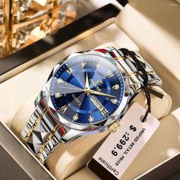 Wristwatches BINBOND Men Watch Stainless Steel Top Quailty Luxury Push Button Hidden Clasp Waterproof Luminous Date Week Sport Wrist Watches