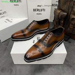 BERLUTI Mens Dress Shoes Leather Oxfords Shoes Berlut New Mens Calf Leather Patchwork Color Oxford Shoes British Gentlemen Business Dress Leather Shoes HBJB MGA1