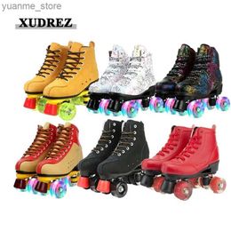 Inline Roller Skates Skating Shoes Patines Wrotki Leather Roller Skates Double Line Skates Shoes Women Lady Adult Skating Rollers Pu 4 Wheels patins Y240410