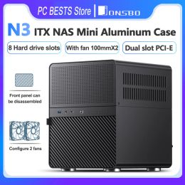Towers Jonsbo N3 NAS ITX Mini Case AllInOne Aluminium Office Desktop Chassis 8 Hard Disc Location Support 250mm Graphics Card PC Case