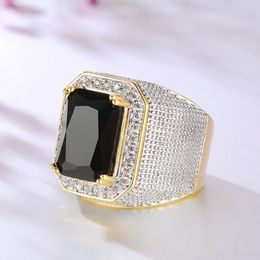 Natural Obsidian with Cushion Zirconia Diamond Ring for Men Fine Anillos De Bizuteria Anillos Mujer Jewellery Gemstone284e