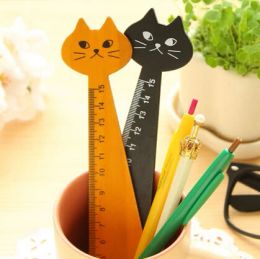 Lovely Cat Shape Ruler Cute Wood Animal Straight Rulers Gifts For Kids School Learning Supplies Stationery Black Yellow 15cm