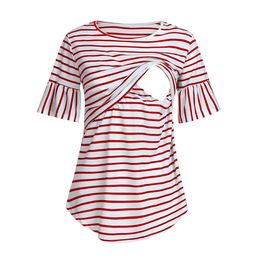Maternity Breastfeeding T Shirt Summer Short Sleeve T Shirt Shirt Striped Patchwork Nursing Loose Top Maternity Skirt Top