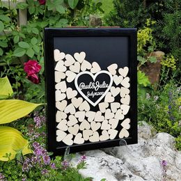 Wood black Guestbook ideas alternative drop top box custom name date hearts drop wedding guest book frame shadow box wishes box