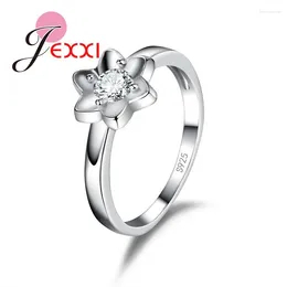 Cluster Rings 925 Sterling Silver Ring Sweet Romantic Cute Style Geometric Pattern Plant Series Flower Shape For Women Girl Girlfreind Gift