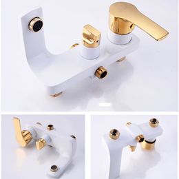 Bathroom Shower System Square Rainfall Shower Head Copper Bathroom Faucets Inwall Mounted White Gold Bathroom Shower Mixer Set