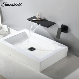 Bathroom Bathtub Basin Faucet Bath Mixer Shower Set Smesiteli Waterfall Brass Matte Black Wall Mounted Hot and Cold Water