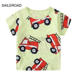 T-shirts SAILEROAD 2024 New Summer T Shirt Cotton Short Sleeve Cartoon Fire Truck T-shirts Kids Tee Tops Boys Children Clothes 240410