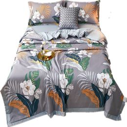 JuwenSilk Summer Air Conditioning Comforter Soft Breathable Blanket Printed Bedspread Double Queen Bed Cover Home Decor