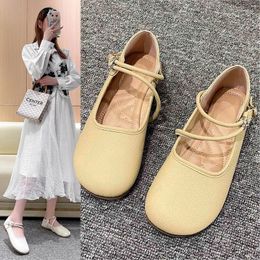 Casual Shoes Summer Flat For Women Sexy Fashion Elegant Shallow Mouth Round Toe Square Heel Thick Sole Classic Buckle Relaxation