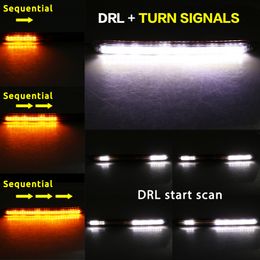 Car DRL Daytime Running Light Waterproof Auto Headlight Sequential Strip LED Turn Signal Light Car Streamer Flow Day Light 2 Pcs