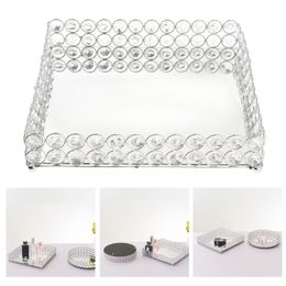 Luxury Crystal Mirrored Vanity Tray Cosmetic Skin Care Trinket Tray Bathroom Food Serving Vanity Trays Dressers Wedding Decor