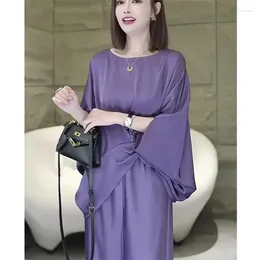 Women's Tracksuits Oversize 4XL Purple Short Sleeved T-Shirt Two-Piece Set Summer Bat Sleeve Top Light Luxury Wide Leg Pants Suits Loose