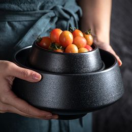 Czarne ceramiczne naczynie stołowe płyty obiadowe miski ryżowe miski zupa miski sałatkowe miski