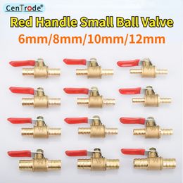 Red Handle Copper Small Valve 6mm 8mm 10mm 12mm Hose Barb Inline Brass Water Oil Air Gas Fuel Line Ball Valve Pipe Fittings