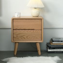 Nordic Bedside Table Japanese-style Bedroom Furniture Double Drawer Locker White Oak Bedside Cabinet Nightstands Solid Wood