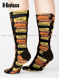 Thankful Blessed And Mashed Potato Obsessed Happy Thanksgiving T-Shirt Funny Turkey Day Thanksgiving Thanksgiving Gift Socks